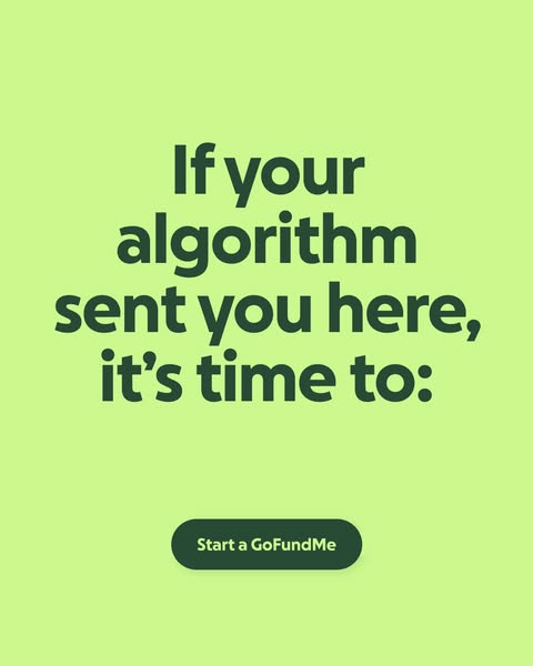 This ad by GoFundMe targets users who have been directed to the platform via social media algorithms. It encourages them