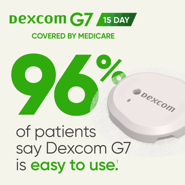 This ad for Dexcom G7 uses a large green percentage to highlight that 96% of patients say Dexcom G7 is easy to use.