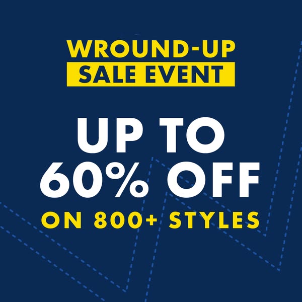 This ad promotes a sale event offering up to 60% off on 800+ styles, presented against a blue backdrop with yellow text 