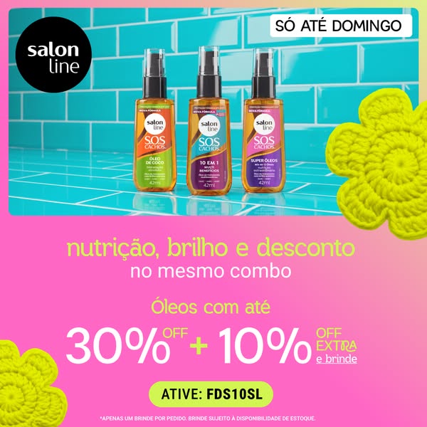 This ad promotes Salon Line hair oil products for curly hair, offering a limited-time discount when a promotional code i