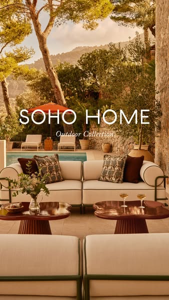 This image ad showcases the Soho Home Outdoor Collection with a serene outdoor setting. The ad emphasizes the collection