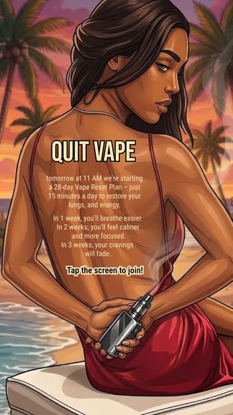 Ad for a 28-day vape reset plan, emphasizing lung and energy restoration, as well as decreased cravings.