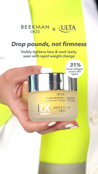 This ad for Beekman 1802 features their MILK RX advanced better aging cream. The ad highlights the cream's ability t