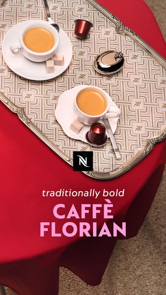 This ad showcases Nespresso's Caffe Florian coffee, highlighting its traditionally bold flavor. The ad uses a visual