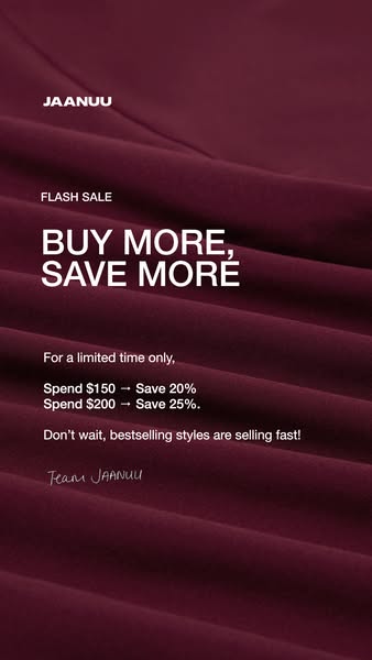 A digital ad for Jaanuu, promoting a flash sale. The ad encourages customers to buy more to save more, with tiered disco