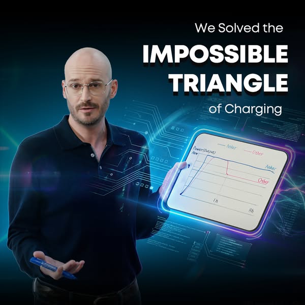 This ad for Anker shows how they have solved the impossible triangle of charging. With Anker devices, charging is both f