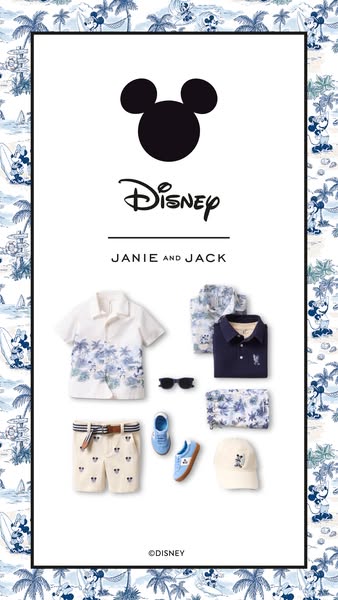 This ad showcases items from the Disney Janie and Jack collection. The ad is arranged as a flat lay and features clothin