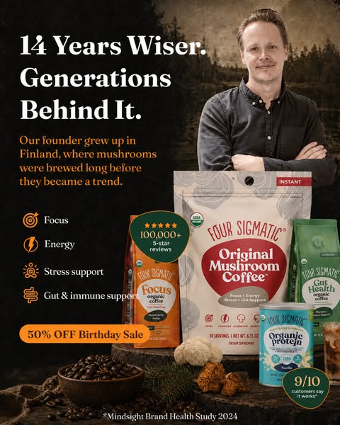 This image ad introduces the Four Sigmatic brand as one rooted in Finnish tradition while highlighting the functional be