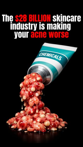 This ad suggests that the skincare industry is making your acne worse. It shows a tube labeled 'CHEMICALS' with 