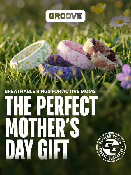 This ad for Groove rings promotes their breathable rings for active moms as the perfect Mother's Day gift. The rings