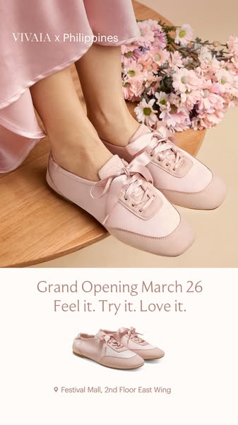 The ad promotes the grand opening of a VIVAIA store in the Philippines. It features a close-up of the brand's shoes,
