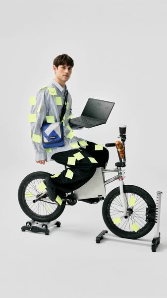 This ad depicts an individual sitting on an exercise bike at their desk and using a laptop. The image is designed to con