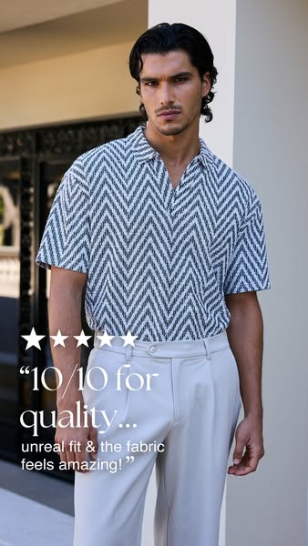 This ad features a male model showcasing an outfit, presumably from the brand. It uses a customer testimonial to promote