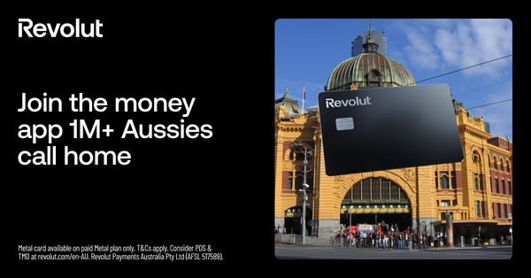 This ad is for Revolut, a money app. It features the Revolut logo and the words "Join the money app 1M+ Aussies cal