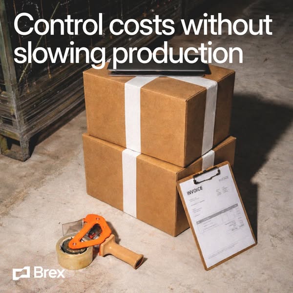 This Brex image ad highlights the importance of cost control without compromising production speed. The ad uses a wareho