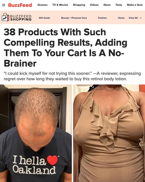This ad is from BuzzFeed shopping, featuring 38 different products. The ad features before and after images of a male wi