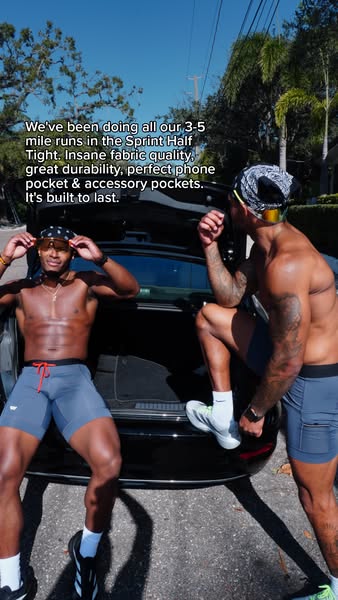 This ad features two fit, muscular men posing in front of the open trunk of a car, highlighting the functional features 