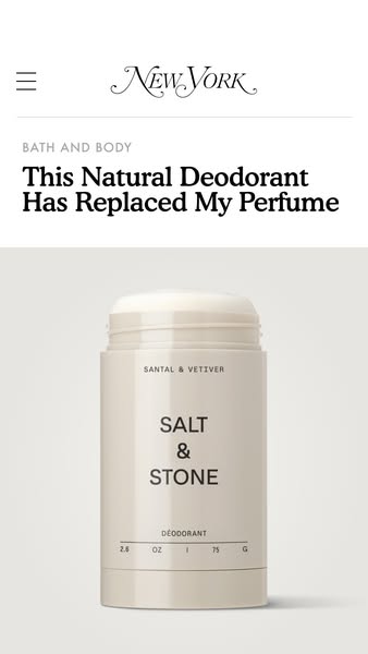 This ad features Salt & Stone deodorant and positions it as a natural alternative to perfume.