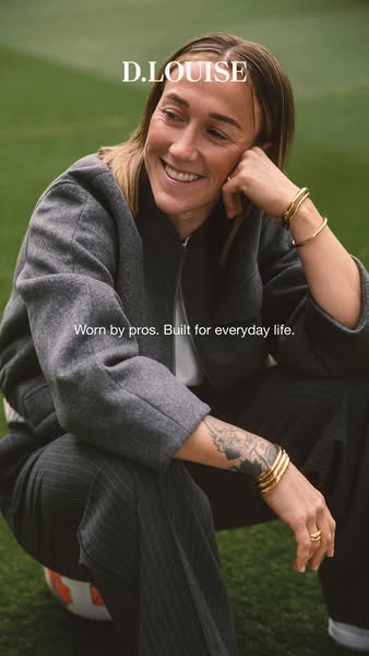 This image ad for D.LOUISE features a female athlete wearing the brand's jewelry. The ad's headline emphasizes t