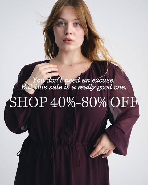 An image ad featuring a model wearing a dress is promoting a sale with discounts of 40%-80%.