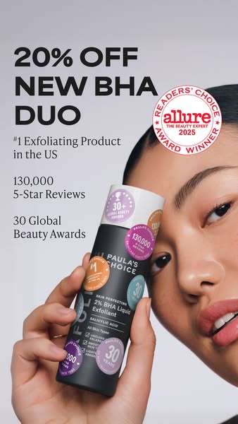 This image ad for Paula's Choice promotes its 20% off deal on the new BHA Duo. It highlights that the product is the