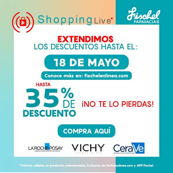 The ad promotes extended discounts until May 18th at Fischel pharmacies, featuring brands like La Roche-Posay, Vichy, an
