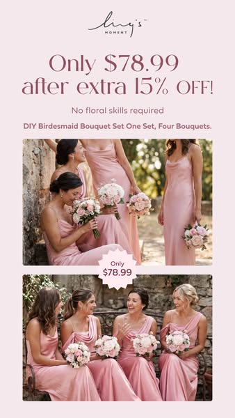 An image ad for Ling's Moment promotes a DIY Bridesmaid Bouquet Set, highlighting the ease of creating beautiful bou