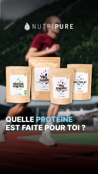 The ad presents Nutripure, highlighting the various protein options to cater to different needs. The ad uses a backgroun