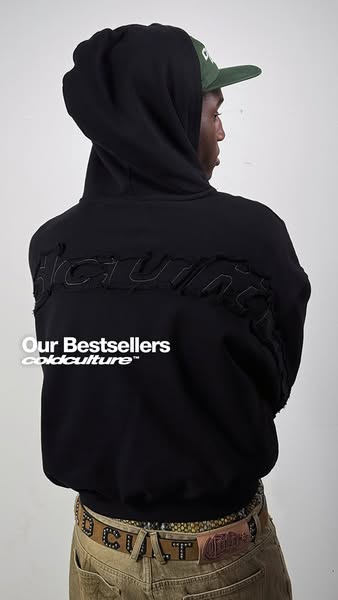 This ad showcases a black hoodie from the brand Cold Culture. The hoodie features the brand's name on the back in a 