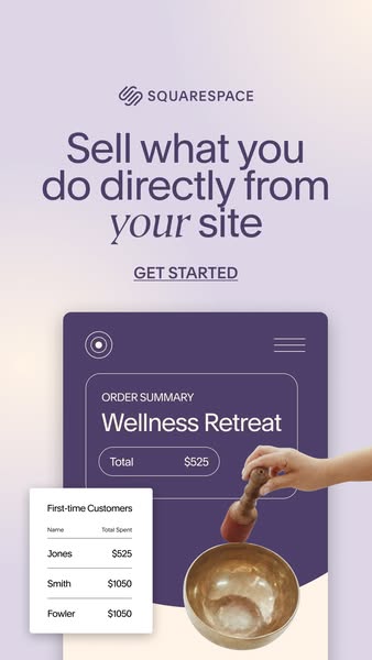 This ad for Squarespace highlights the ability to sell directly from your website. The ad features a screenshot of an or
