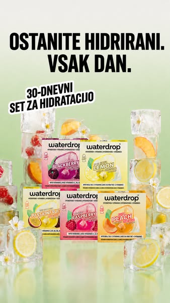 This ad promotes Waterdrop's 30-day hydration set. The creative showcases the product packaging in a stylized, eye-c