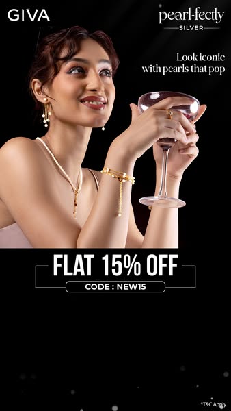 This image ad for GIVA promotes their pearl jewelry collection by showing a woman wearing the brand's earrings, neck