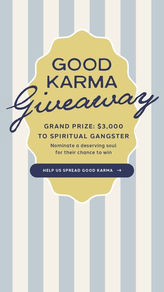 The ad is for a giveaway by Spiritual Gangster, offering a grand prize of $3,000 to one winner who is nominated by someo