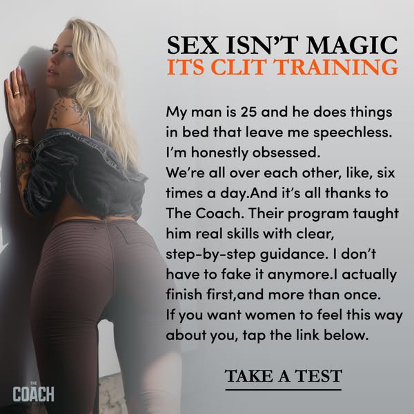 This image ad features a woman standing next to a testimonial about "The Coach" program, which focuses on clit