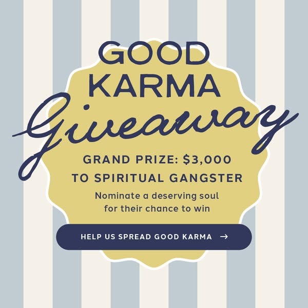 This image promotes a 'Good Karma Giveaway' where one can nominate a deserving soul for a chance to win a grand 