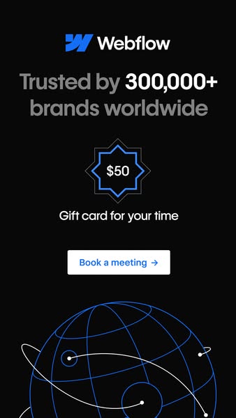 This image ad for Webflow highlights that it is a trusted platform used by 300,000+ brands worldwide. It promotes a limi