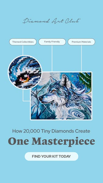 This ad promotes Diamond Art Club, emphasizing its themed collectibles, family-friendly appeal, and premium materials. T