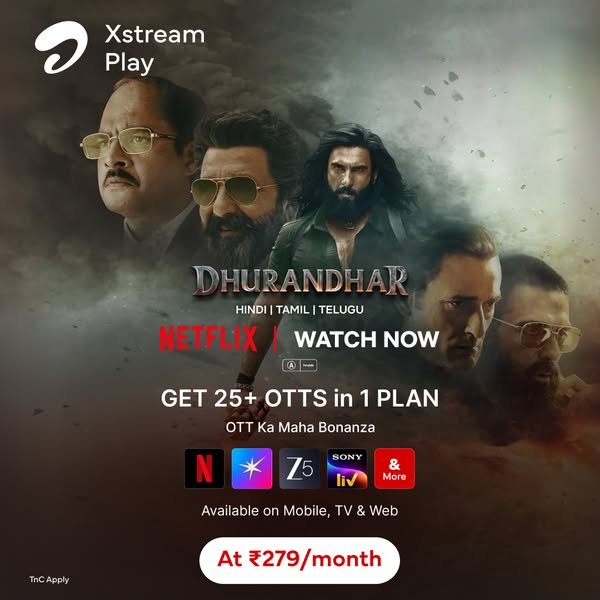 This ad promotes Xstream Play, an OTT platform aggregator, by highlighting the availability of 25+ OTT services in one p