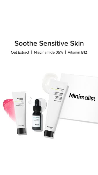 A minimalist approach to skincare with products that soothe sensitive skin. The image features the brand's Oat Extra