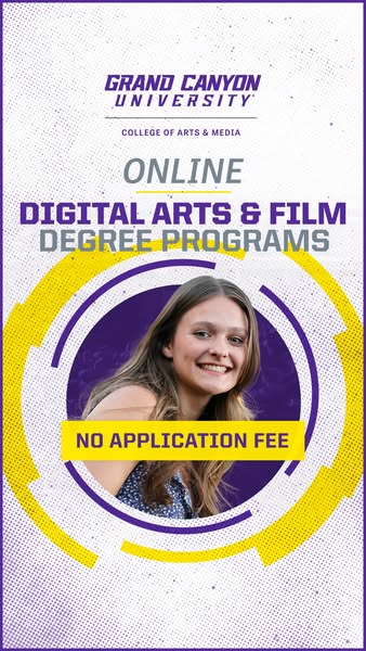 This image ad for Grand Canyon University promotes their online Digital Arts & Film Degree Programs and highlights t