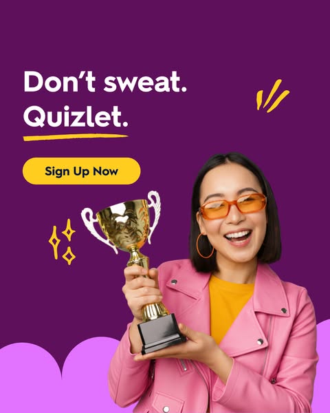 This image ad for Quizlet features a woman holding a trophy and smiling, with a headline that reads, "Don't swe