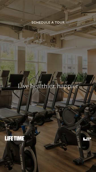 The ad showcases the Life Time fitness center and encourages viewers to schedule a tour. The emphasis is on promoting a 