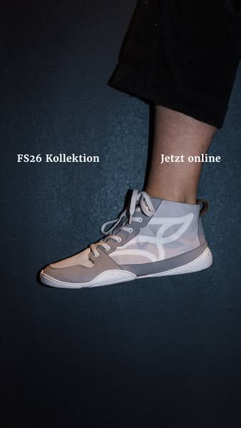 This ad shows a grey sneaker. Text overlaid on the image prompts users to buy the product online.