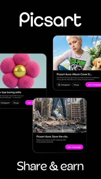 This ad showcases Picsart as a tool for transforming ordinary images into visually stunning content suitable for platfor