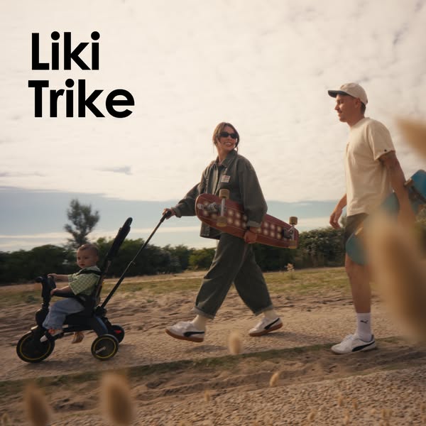This ad features a family walking outside with a Liki Trike. The ad highlights the product's modern design and appea