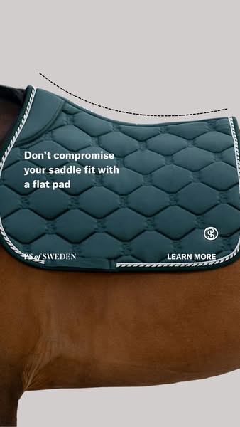 The ad highlights the importance of a saddle pad with proper fit for horses, warning against compromising saddle fit wit
