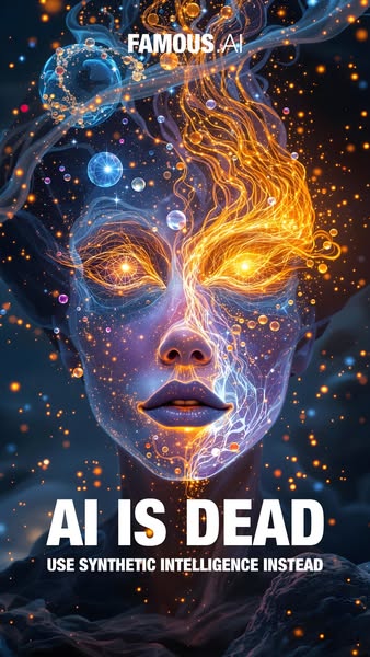 The ad features an AI-generated image of a person that appears to be made up of glowing strands of electricity. It sugge