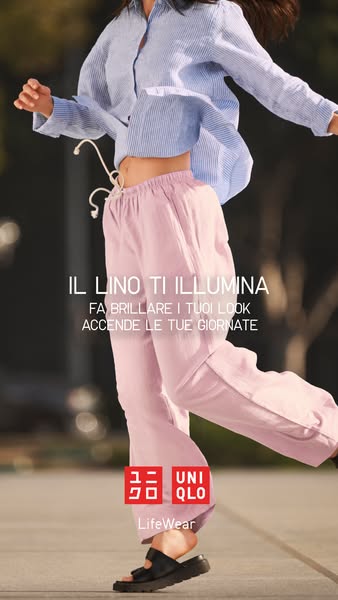 The ad features a woman wearing linen pants and a linen shirt. The ad aims to convey that linen can brighten your look a