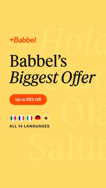 This static image ad promotes Babbel's biggest offer, providing up to 55% off language learning subscriptions. The a