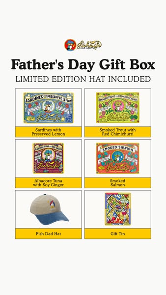This ad promotes the "Father's Day Gift Box" from Fishwife, which includes a limited edition hat and vario